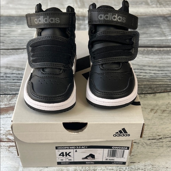 adidas Other - Adidas Hoops Mid 3.0 AC I Toddler Sneakers - Black/White - Size 4K